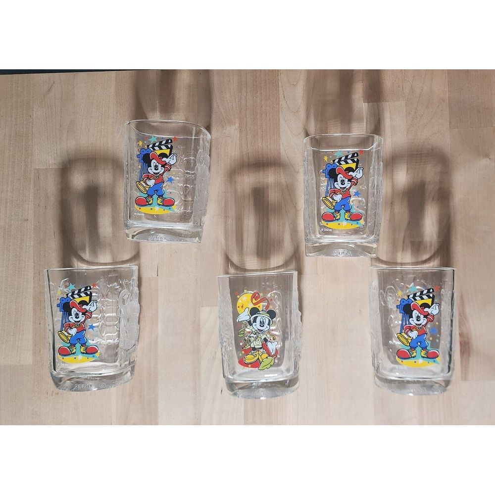 Set of 5 Vintage 2000 Walt‎ Disney World McDonald's Mickey Mouse Square Glasses